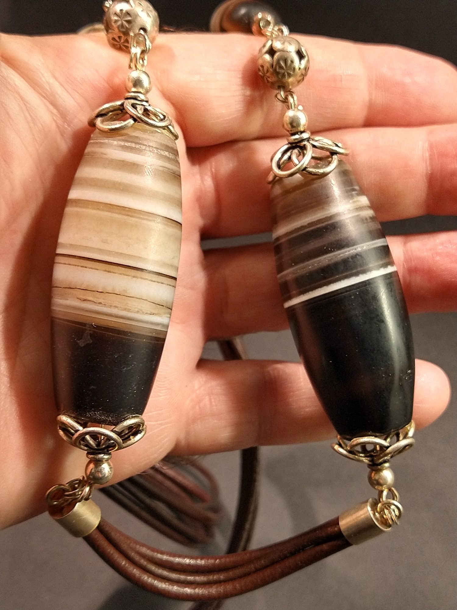 Antique banded agate necklace handmade with sterling silver – view 2