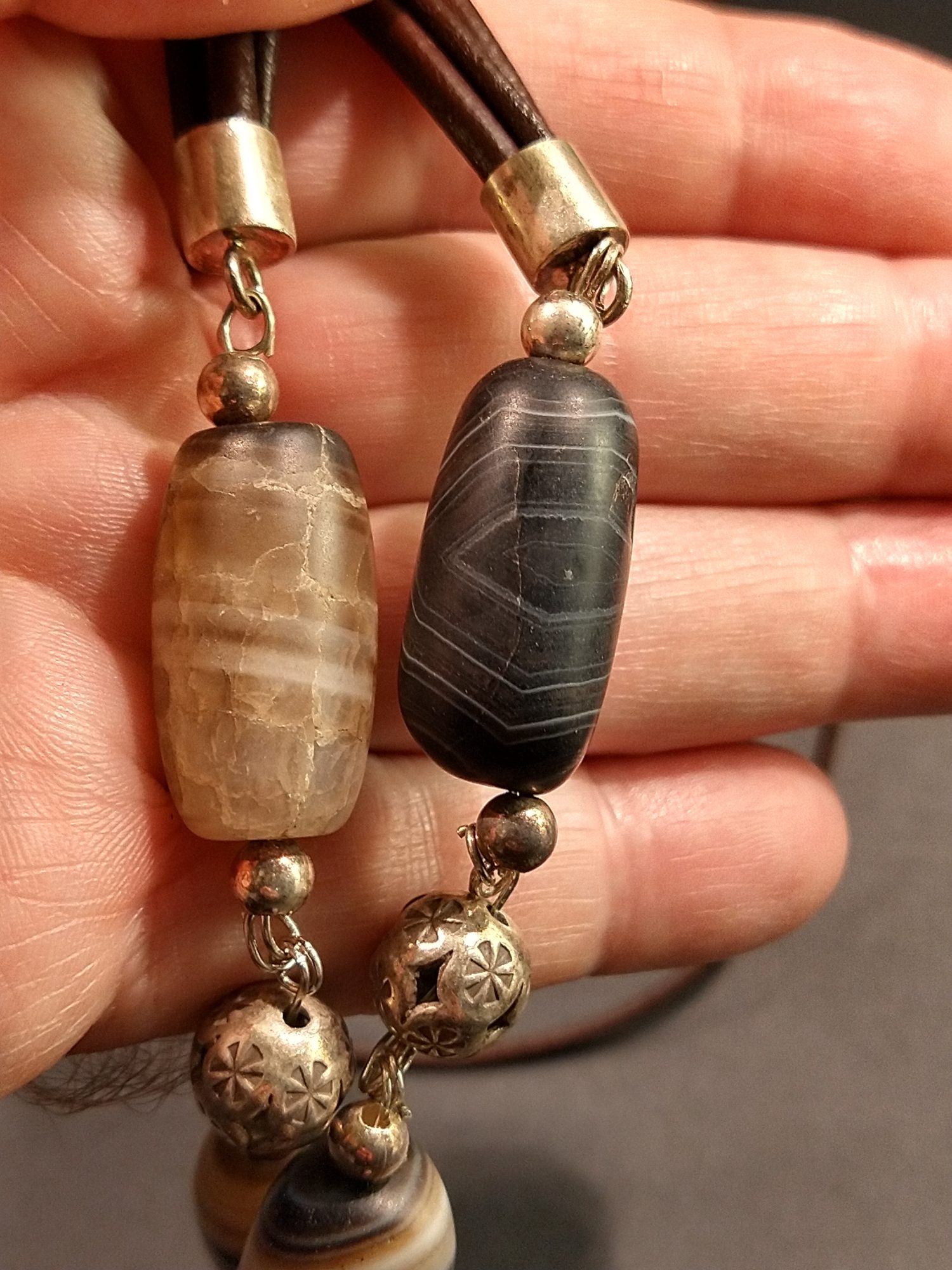 Antique banded agate necklace handmade with sterling silver – view 3
