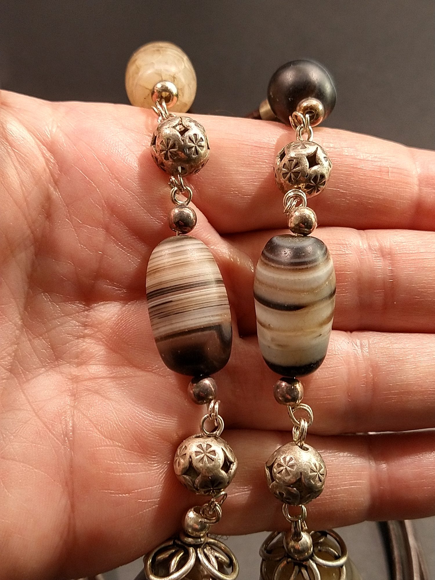 Antique banded agate necklace handmade with sterling silver – view 4
