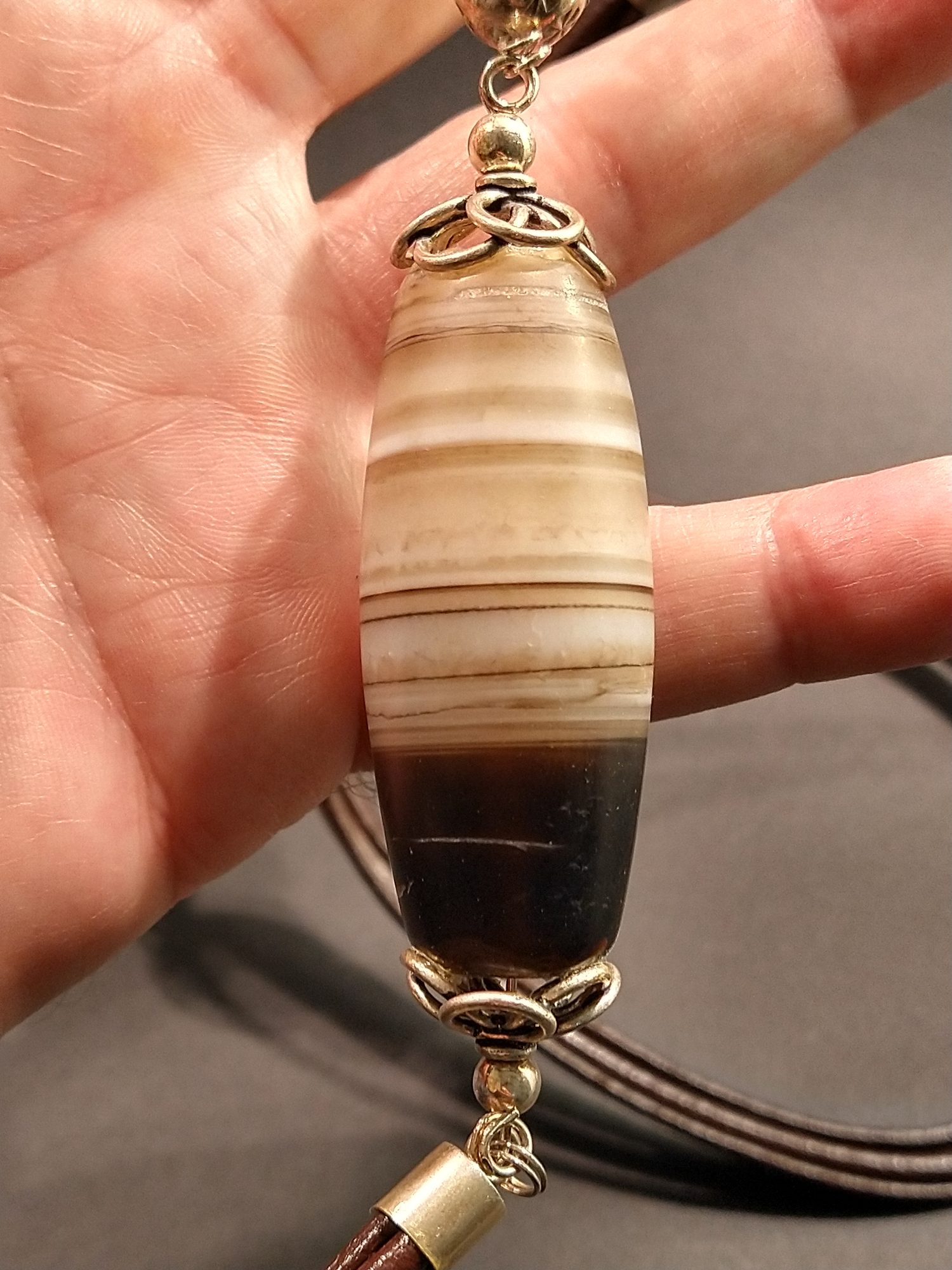 Antique banded agate necklace handmade with sterling silver – view 5