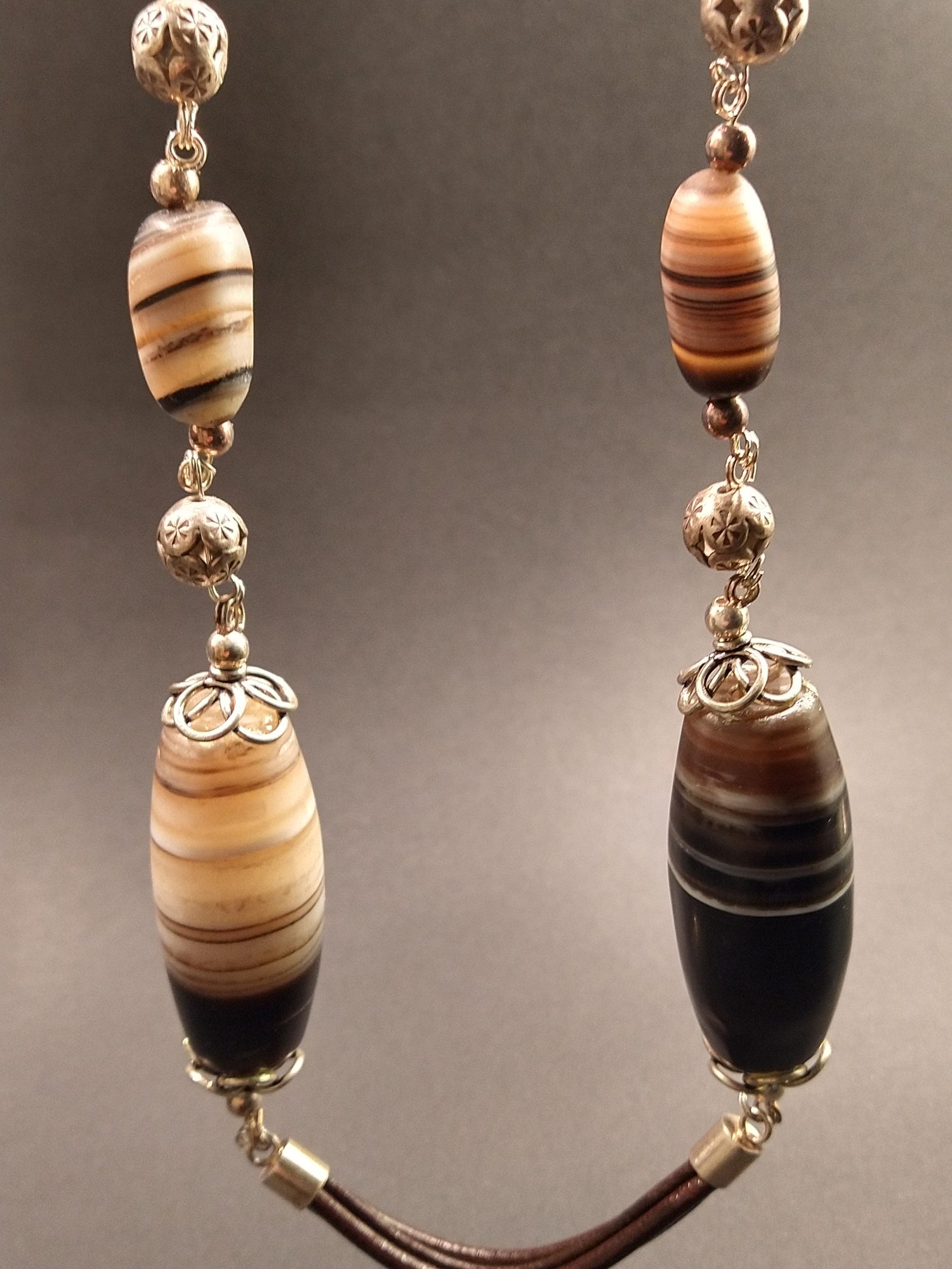 Antique banded agate necklace handmade with sterling silver – view 10