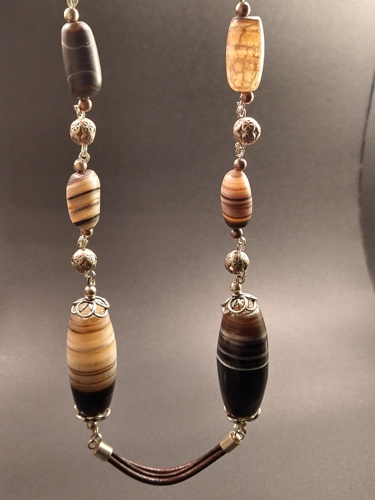 Antique banded agate necklace handmade with sterling silver – view 11