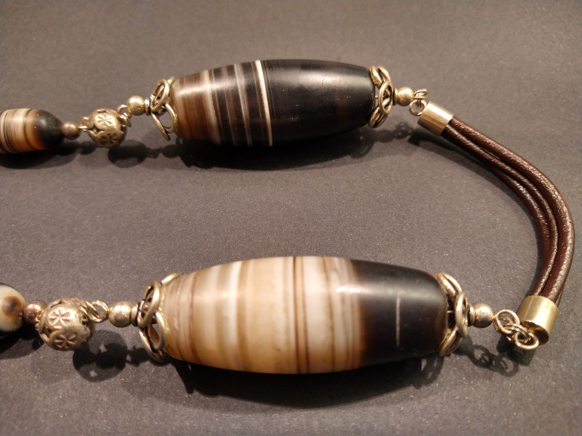 Antique banded agate necklace handmade with sterling silver – view 16