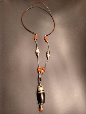 Long Suleiman agate and carnelian necklace handmade with sterling silver – view 1