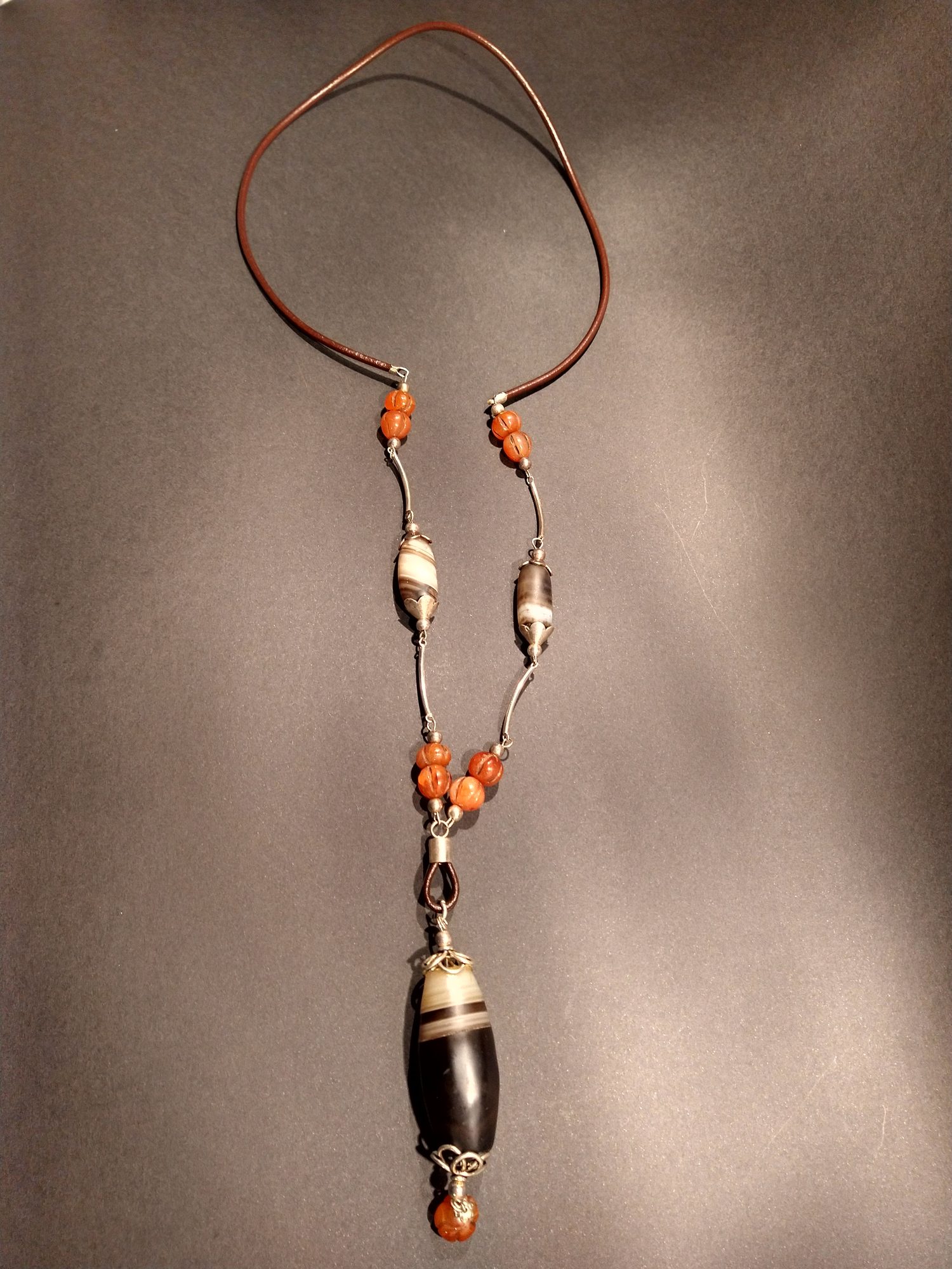 Long Suleiman agate and carnelian necklace handmade with sterling silver – view 1