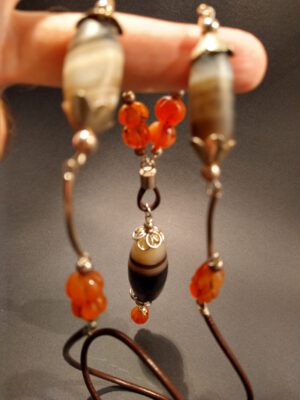 Long Suleiman agate and carnelian necklace handmade with sterling silver – view 2